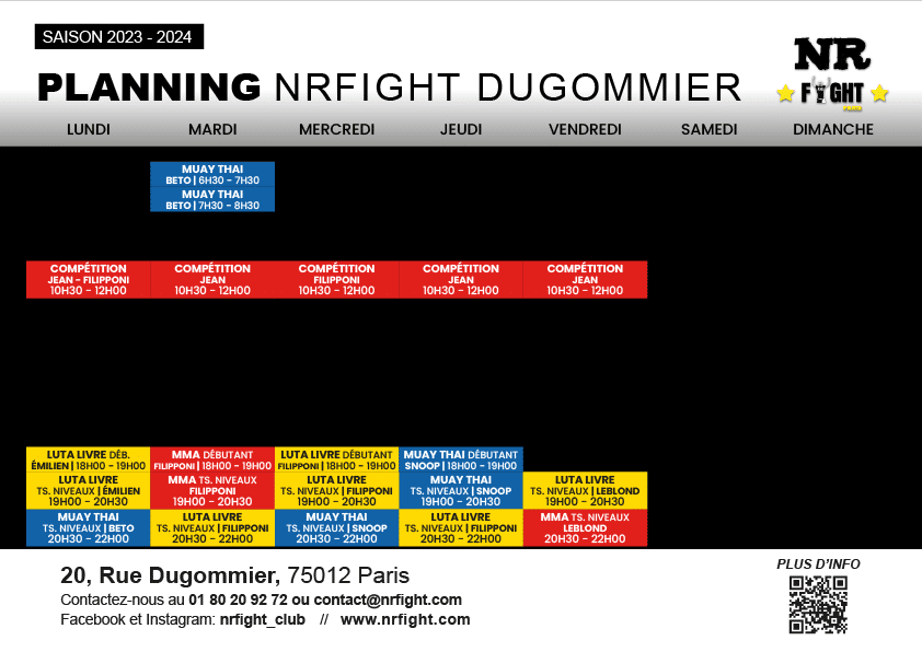 Planning du NRFight Club Dugommier